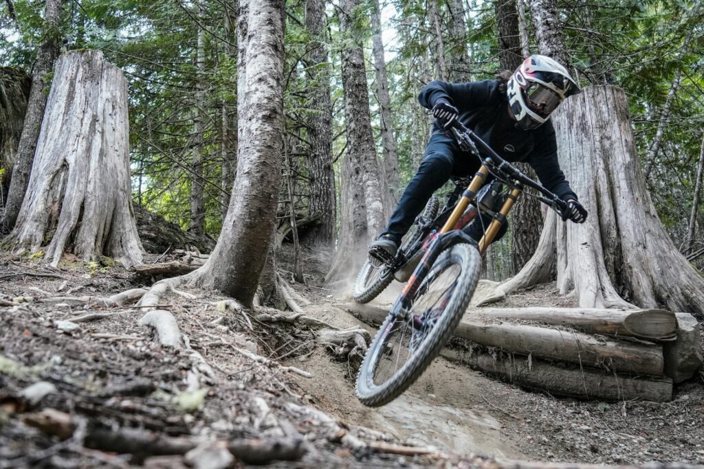 A person on a mountain bike trail