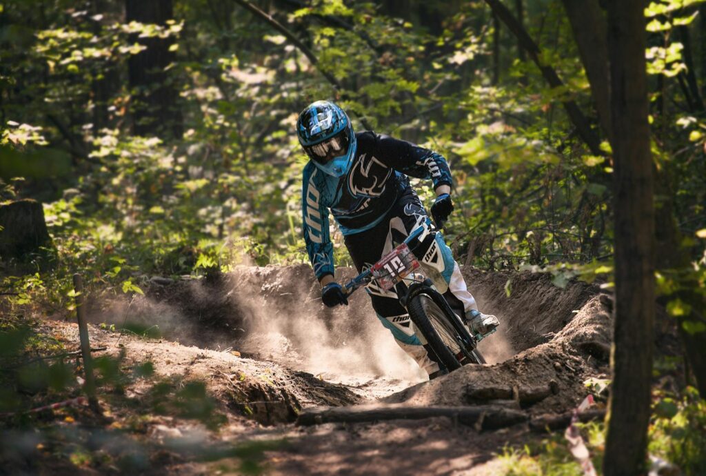 A mountain biker riding on a trail